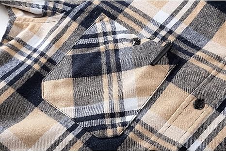 Men's Flannel Hoodie Shirts Casual Button Down Plaid Shirt Jackets for Men Long Sleeve Stylish Hooded with Pocket