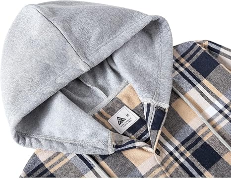 Men's Flannel Hoodie Shirts Casual Button Down Plaid Shirt Jackets for Men Long Sleeve Stylish Hooded with Pocket